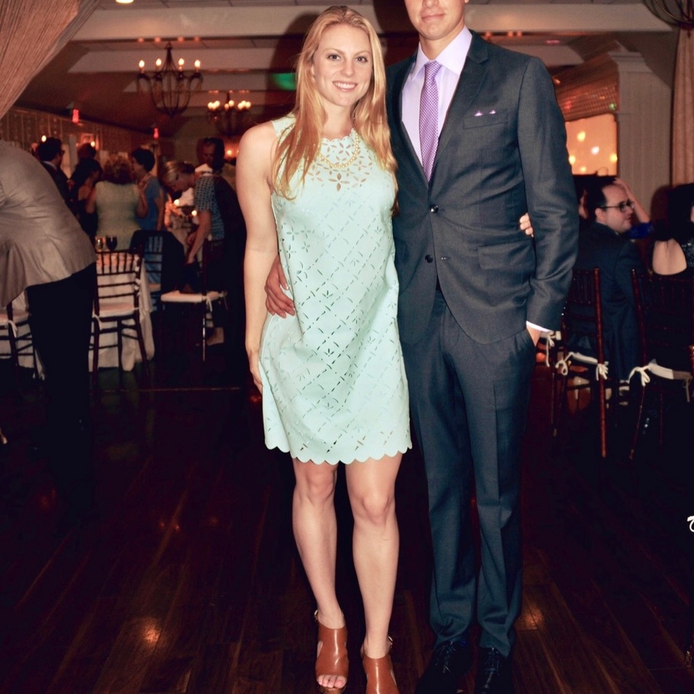 J. Crew Laser Cut Floral Scalloped Shift Dress in Mint